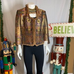 New Bill Blass short jacket with embroidery and  faux fur trim. Sweet!!! Size 10